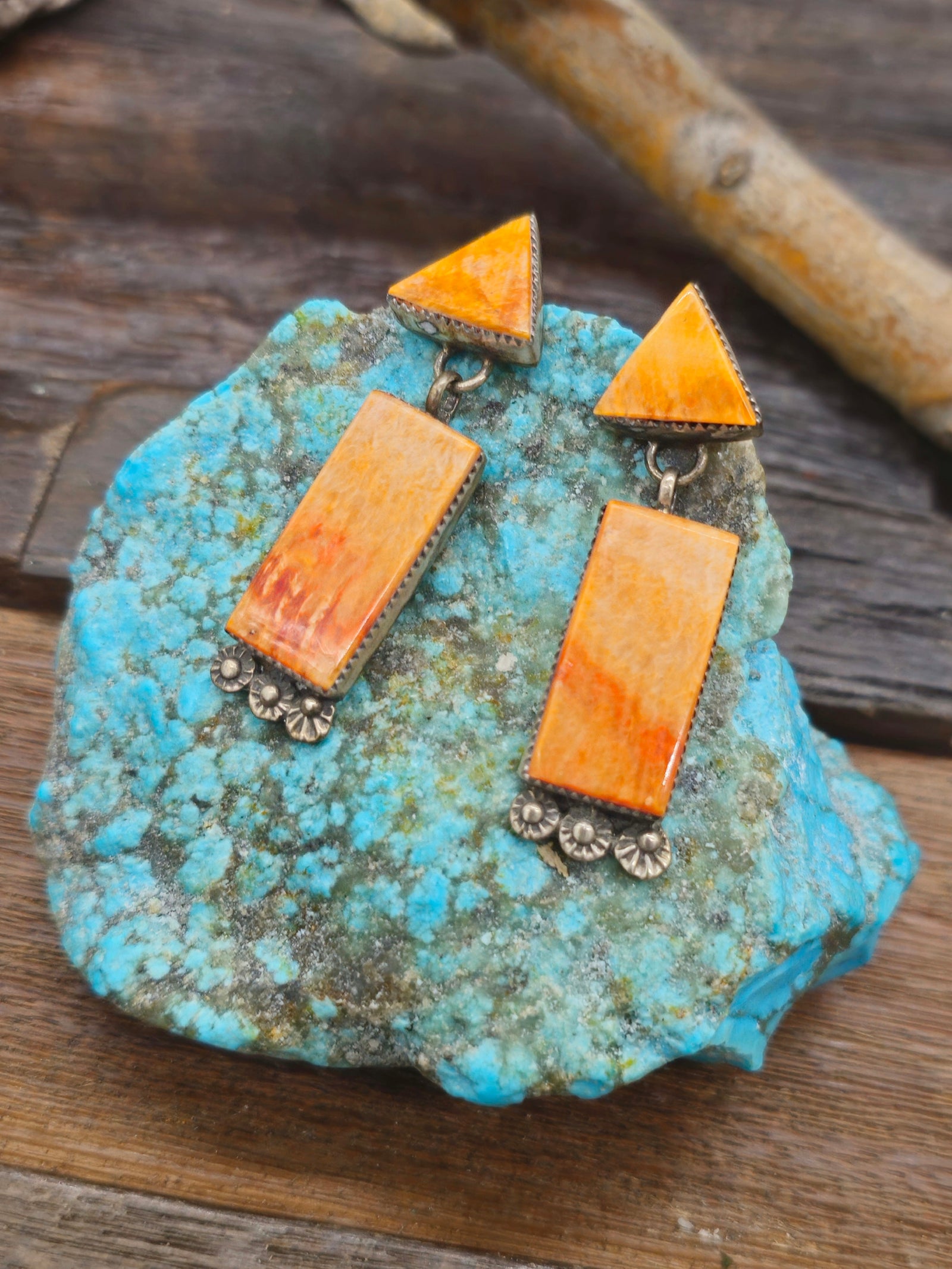 Oxidized Sterling Silver and Spiny Oyster Earrings by Selena Warner