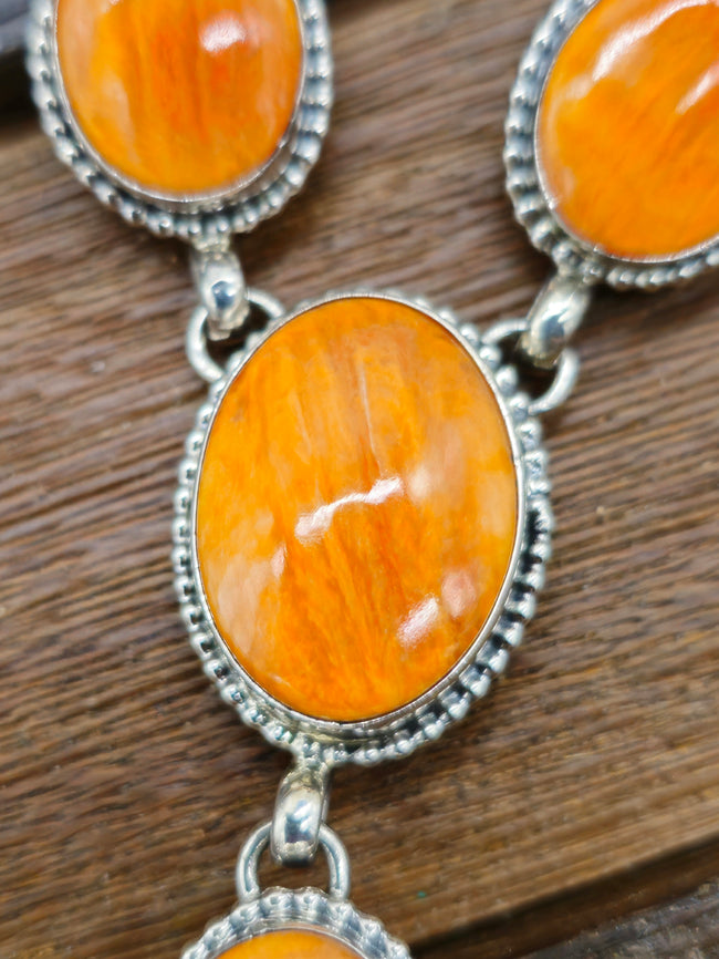Orange Spiny Oyster Sterling Silver Lariat by Darrin Livingston - 24 in.
