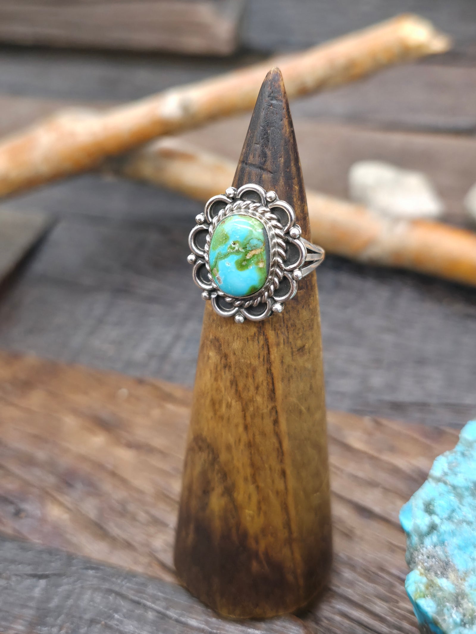 Sterling Silver Sonoran Turquoise Ring by Renee Yazzie - Size 7 1/4