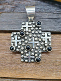 Cross-Shaped Sterling Silver Raindrop and Onyx Pendant by Geneva Apachito