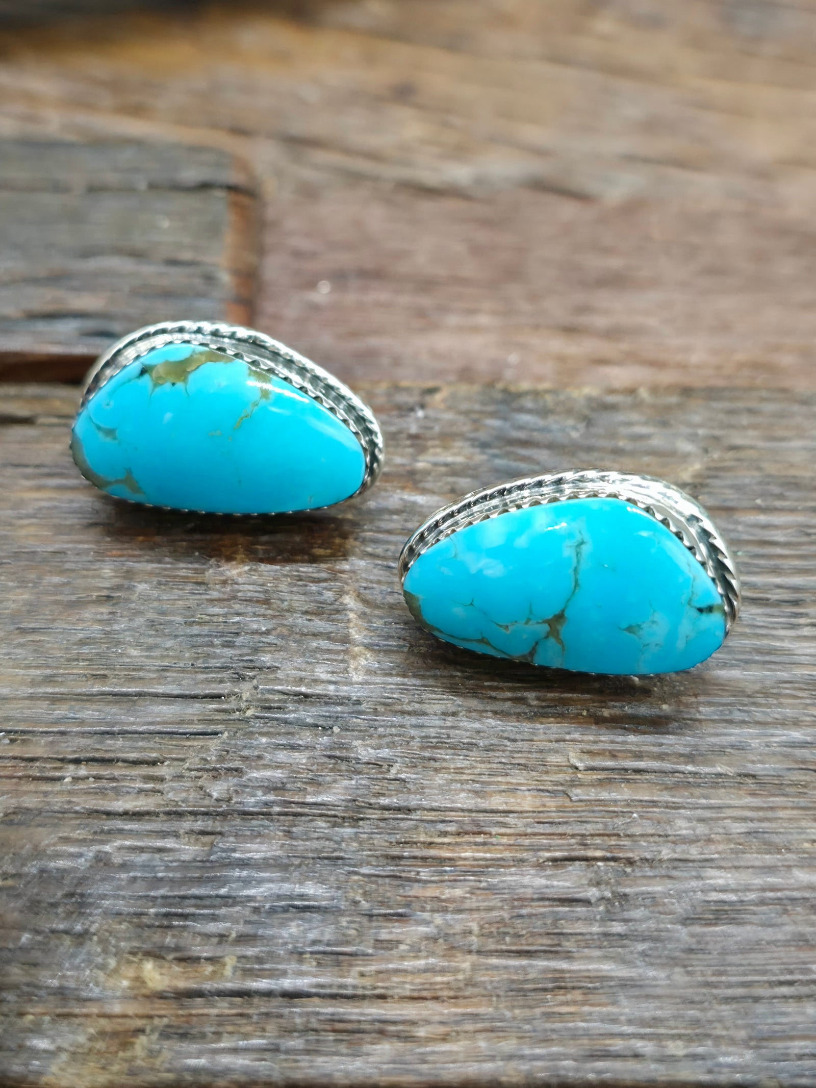 Sterling Silver Blue Turquoise Post Earrings by Marie Bahe - 1 in. by 1/2 in.