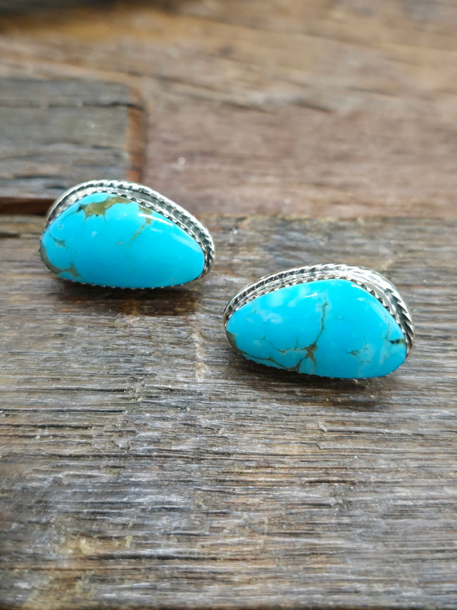 Sterling Silver Blue Turquoise Post Earrings by Marie Bahe - 1 in. by 1/2 in.