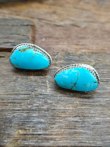 Sterling Silver Green Turquoise Turtle Earrings - 1 in. by 1/2 in.