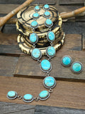 Sterling Silver Kingman Turquoise Lariat Necklace and Earring Set by Nila Johnson - 26 in. with 6 1/2 in. Drop