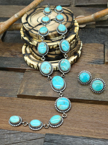 Royston Turquoise Stamped Sterling Silver Bracelet by Derrick Gordon - 6 1/4 in. with Gap