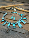 Turquoise, Jet, and Apple Coral Necklace and Earring Set by Daniel Coriz - 16 in. plus 2 in. Extender