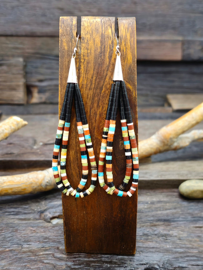 Jet and Multistone Santo Domingo Heishi Earrings by Dorene Calabaza