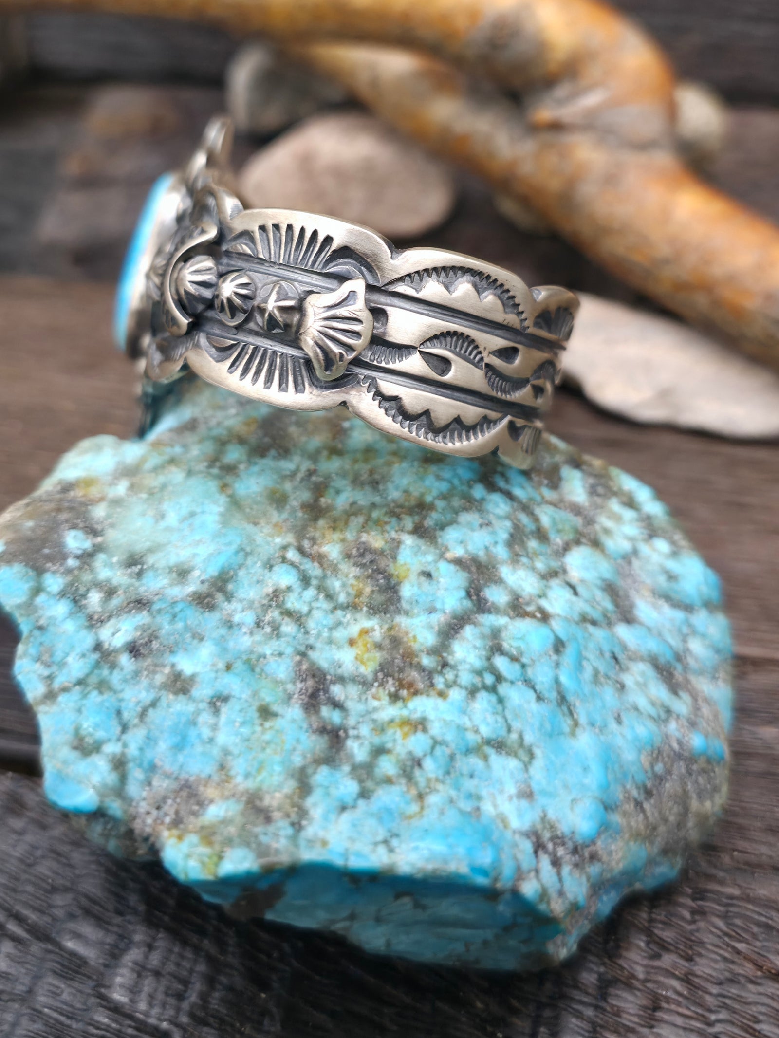 Sterling Silver Kingman Turquoise Cuff Bracelet by Gilbert Tom - 6 3/4 in. with Gap