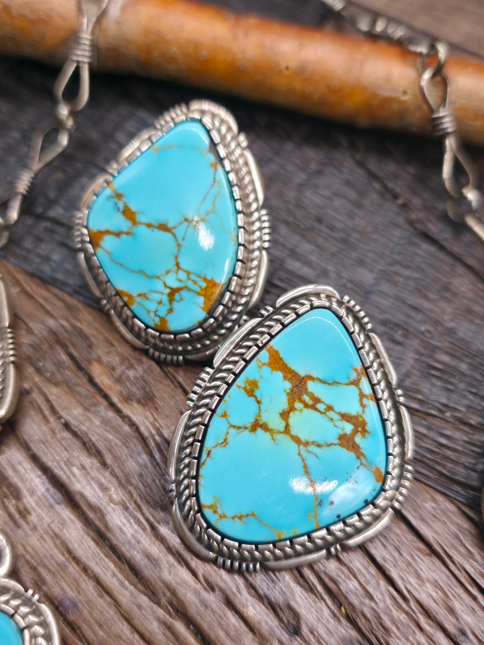 Sterling Silver Turquoise Necklace and Earring Set by Dean Sandoval - 28 in.