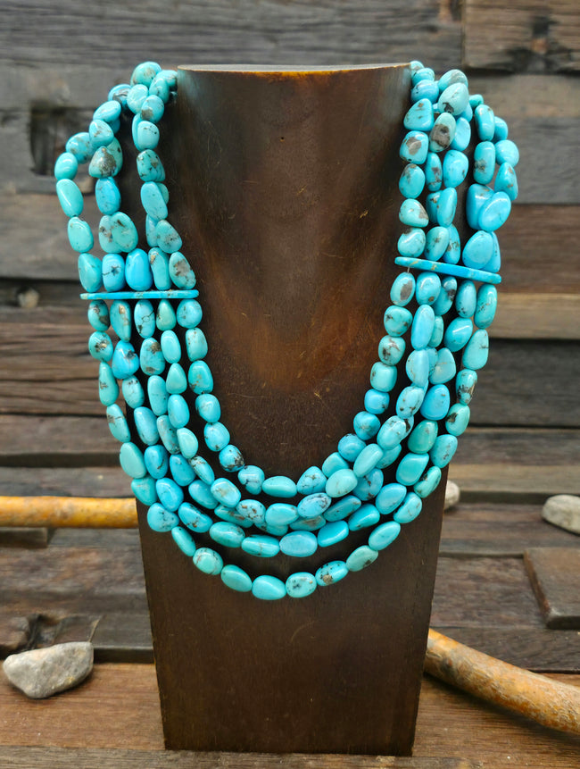 Five Strand Kingman Turquoise Nugget Necklace by Fred Archuleta - 16 in. w/6 in. Extender