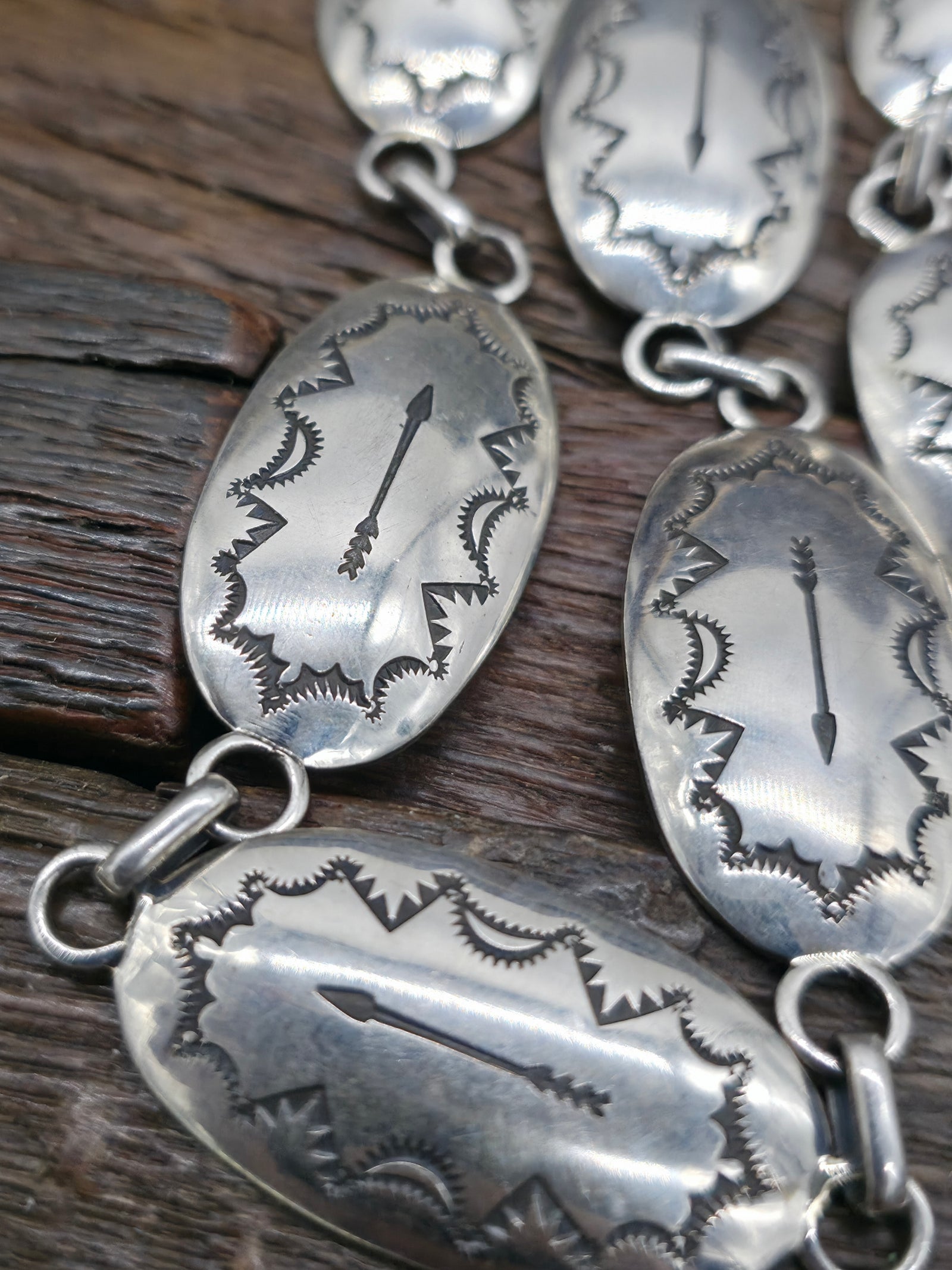 Stamped Sterling Silver Link Belt with Sonoran Turquoise Buckle by Thomas Nez - 45 in.