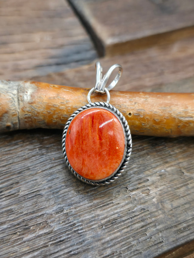 Sterling Silver Orange Spiny Oyster Pendant by Rosella Paxson - 1 1/2 in. by 7/8 in.