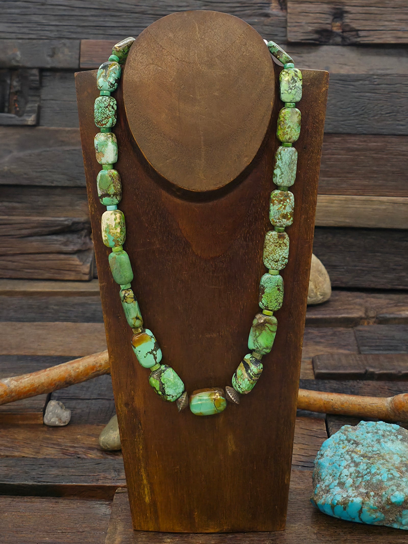 Sky Horse Turquoise Barrel Bead Necklace with Sterling Silver Beads - 20 in.
