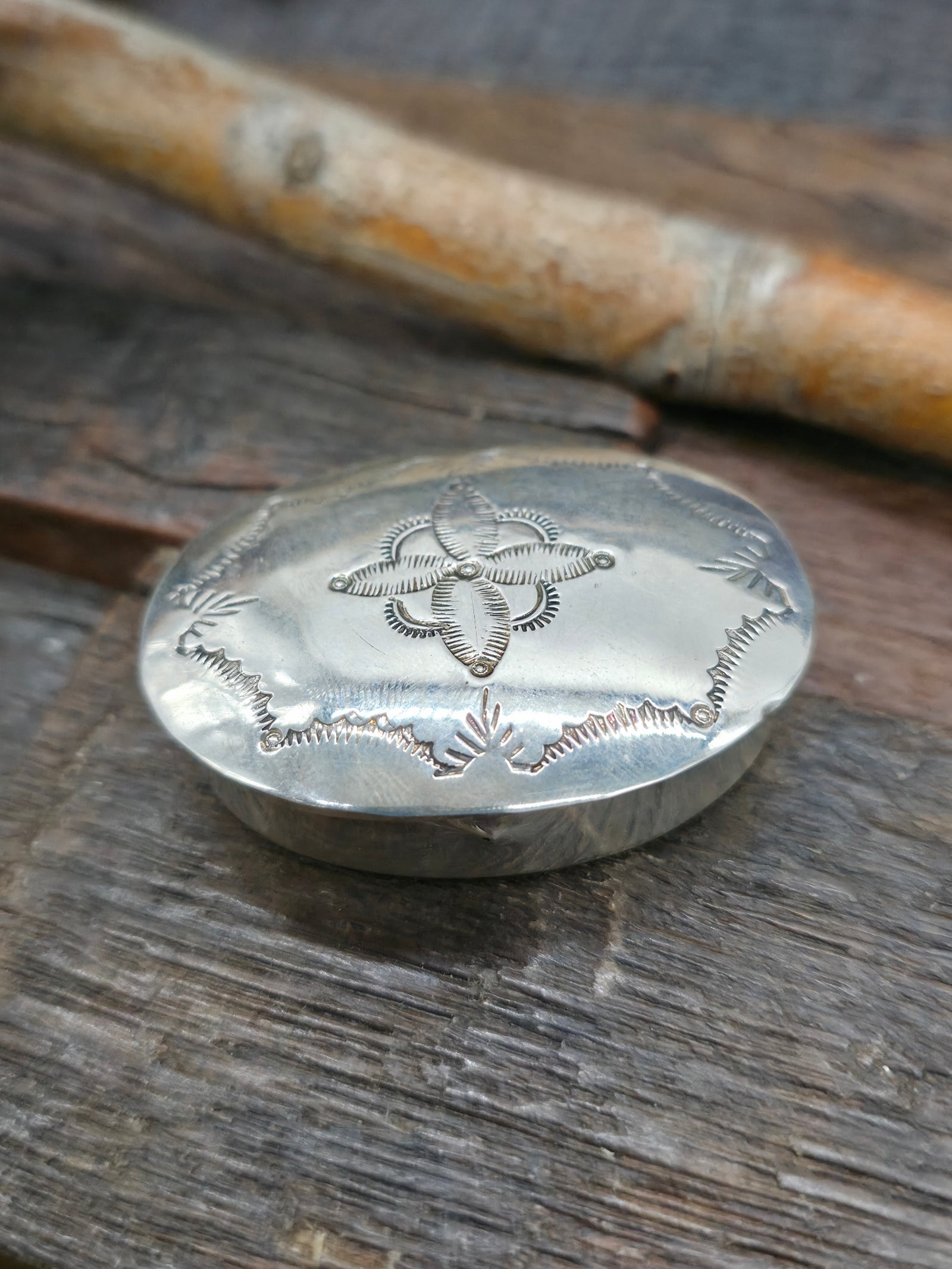 Small Stamped Sterling Silver Oval Pill Case by Jeffrey Castillo