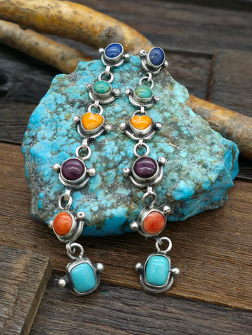 Sterling Silver and Turquoise Lariat Necklace and Earring Set by Nila Johnson - 37 in