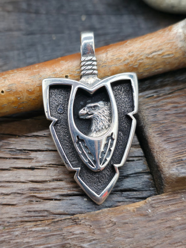 Sterling Silver Arrowhead Pendant - Eagle NON NATIVE MADE - 2 1/4 in. by 1 1/4 in.