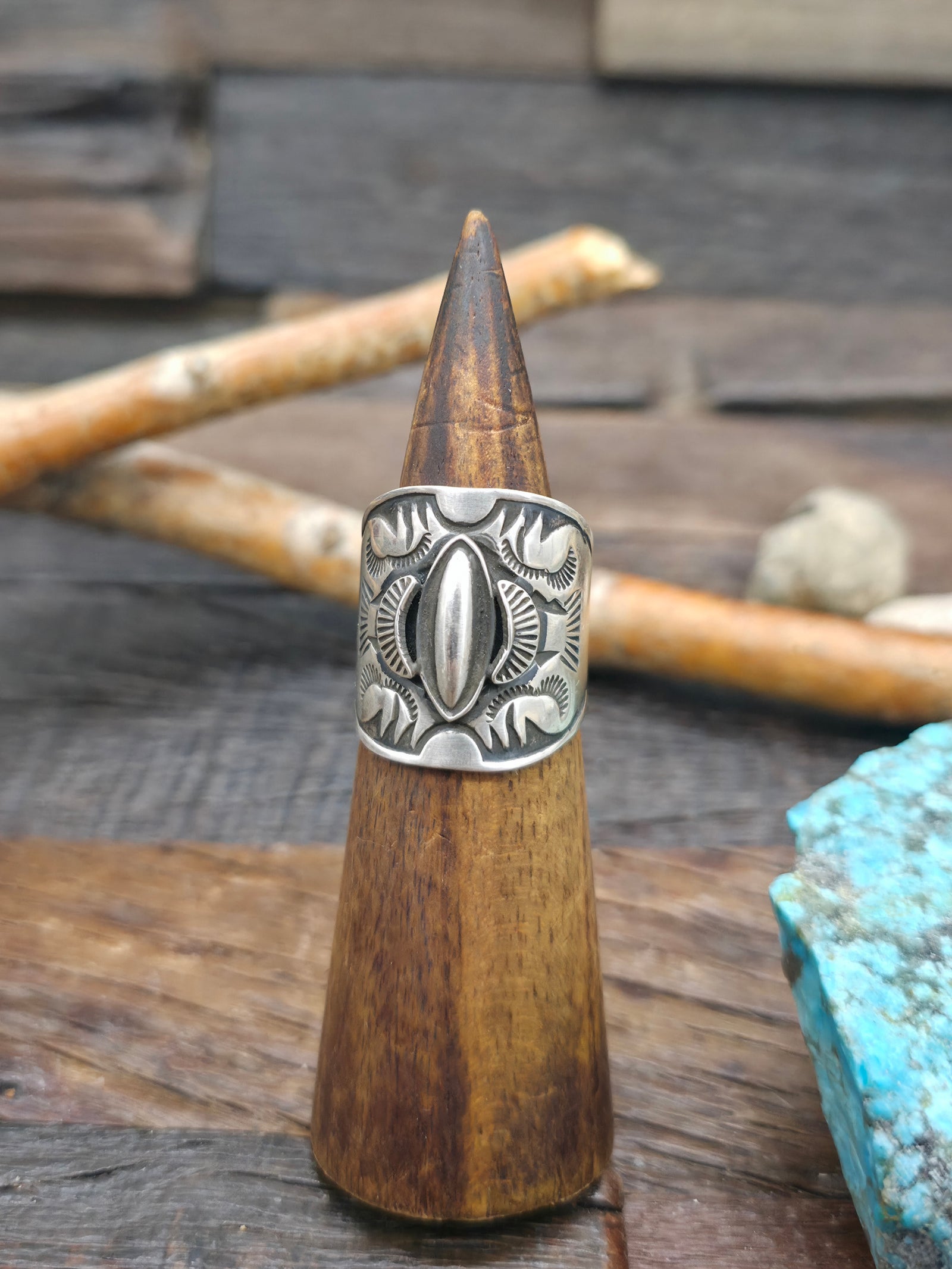 Stamped Sterling Silver Wide Band Ring by Derrick Cadman - Size 12