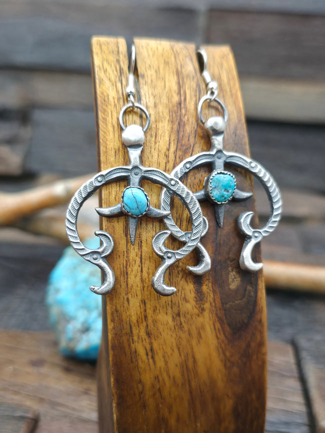 Cast Sterling Silver Naja Earrings with Turquoise by Eva and Lindberg Billah - 2 3/4 in. by 1 1/4 in.