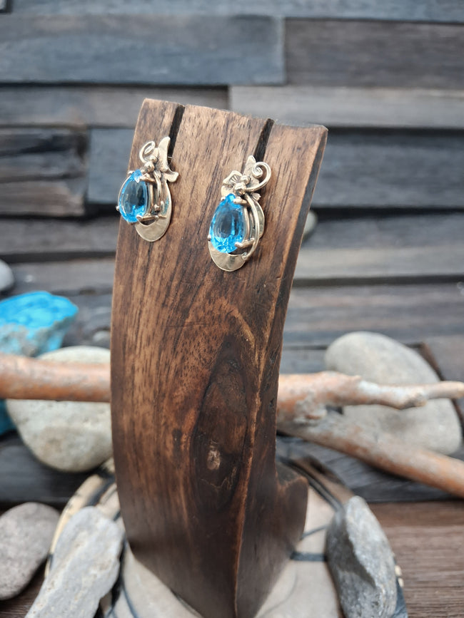 14KT Gold Blue Topaz Teardrop Post Earrings