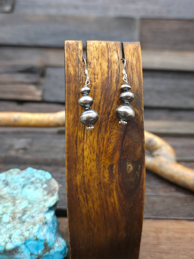 Graduated Oxidized Sterling Silver Bead Earrings by Treva Jim