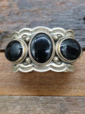 Sterling Silver Five-Stone Black Onyx Cuff by Delbert Delgarito - 7 1/2 in