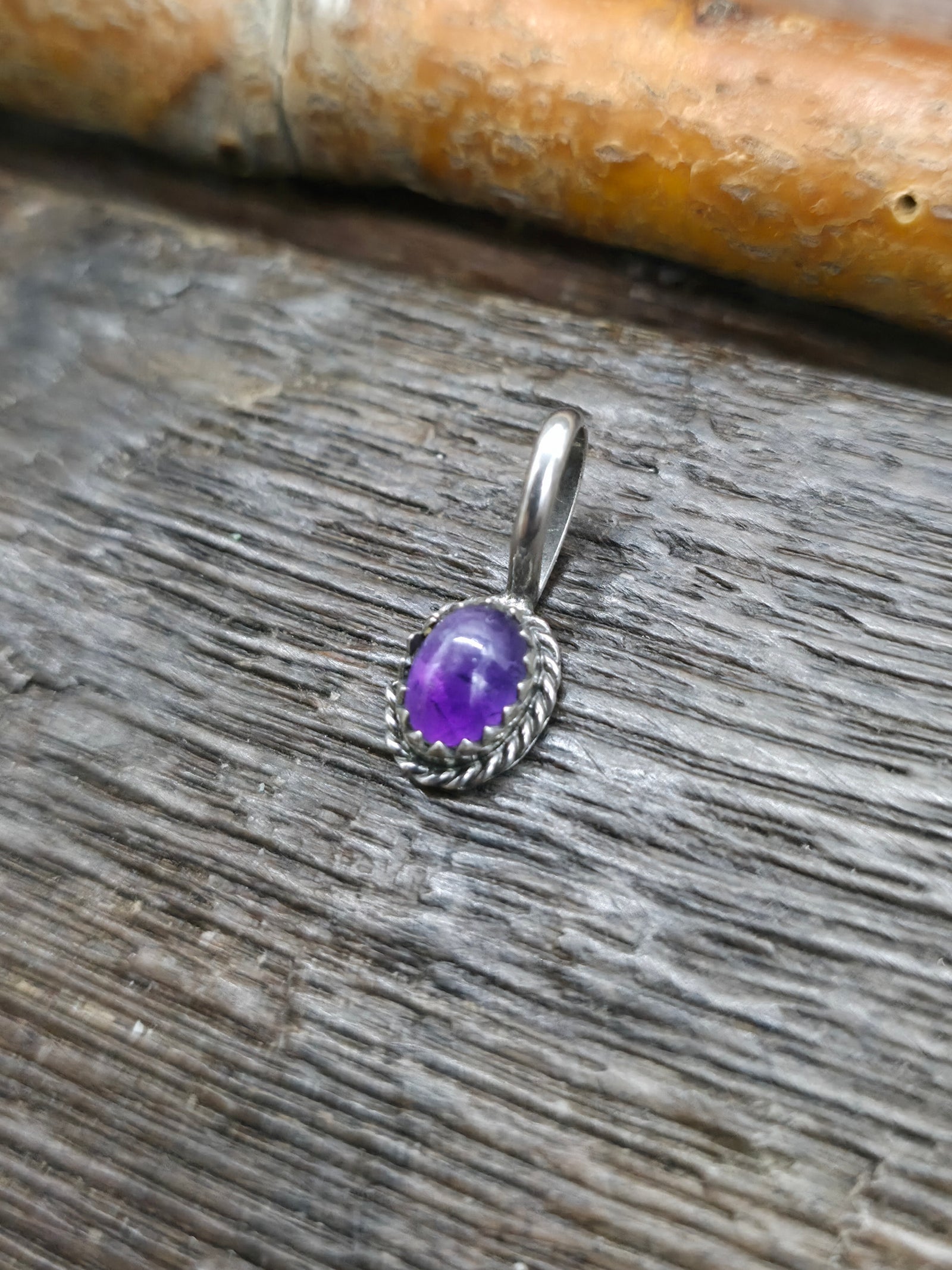 Mini Sterling Silver Amethyst Pendant - 3/4 in. by 1/4 in.