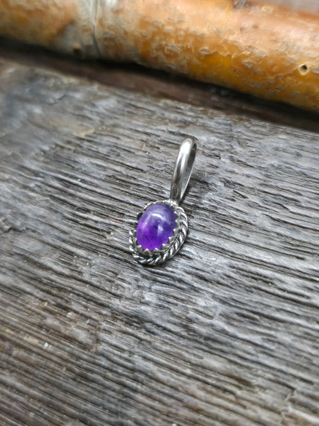 Mini Sterling Silver Amethyst Pendant - 3/4 in. by 1/4 in.