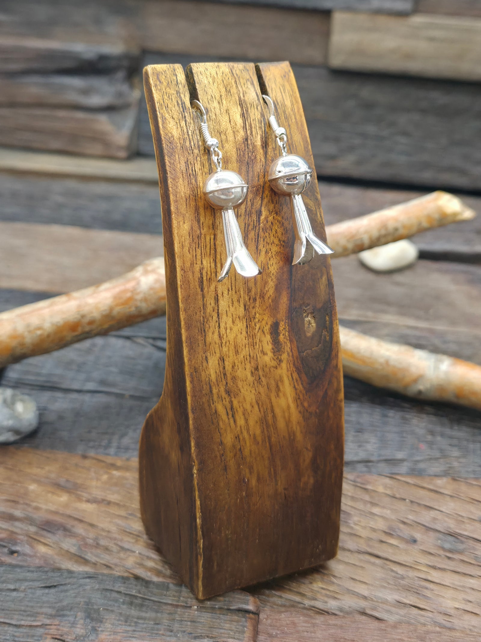 High Shine Sterling Silver Squash Blossom Earrings by Emily Tsosie