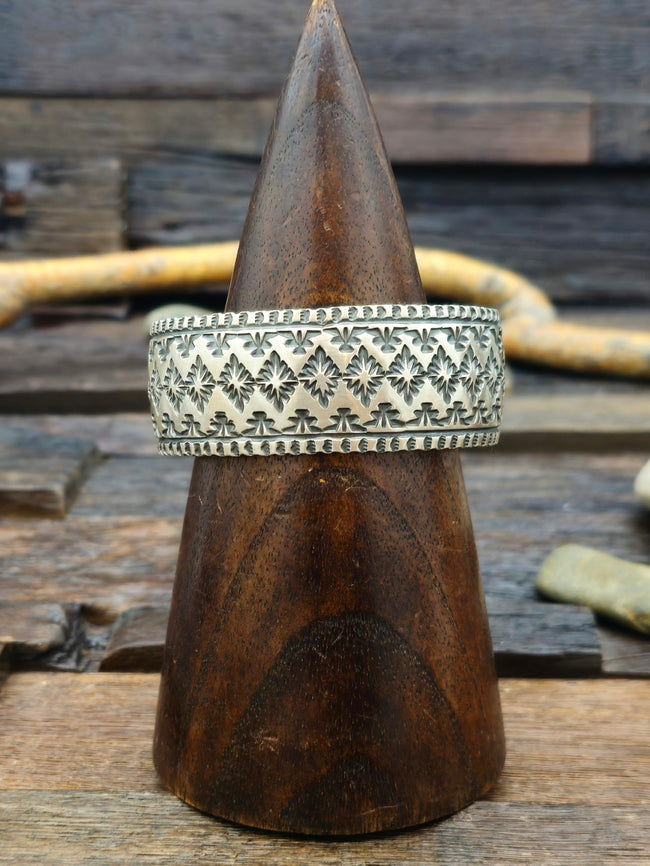 Stamped Sterling Silver Cuff by Mose Jack - 7 in.