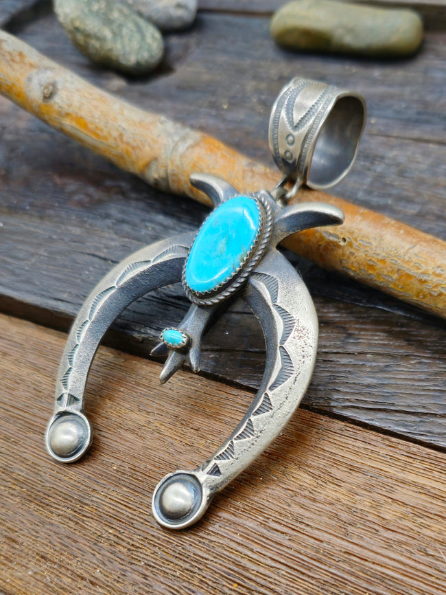Sterling Sliver Turquoise Naja Pendant by Valene Cayatineto