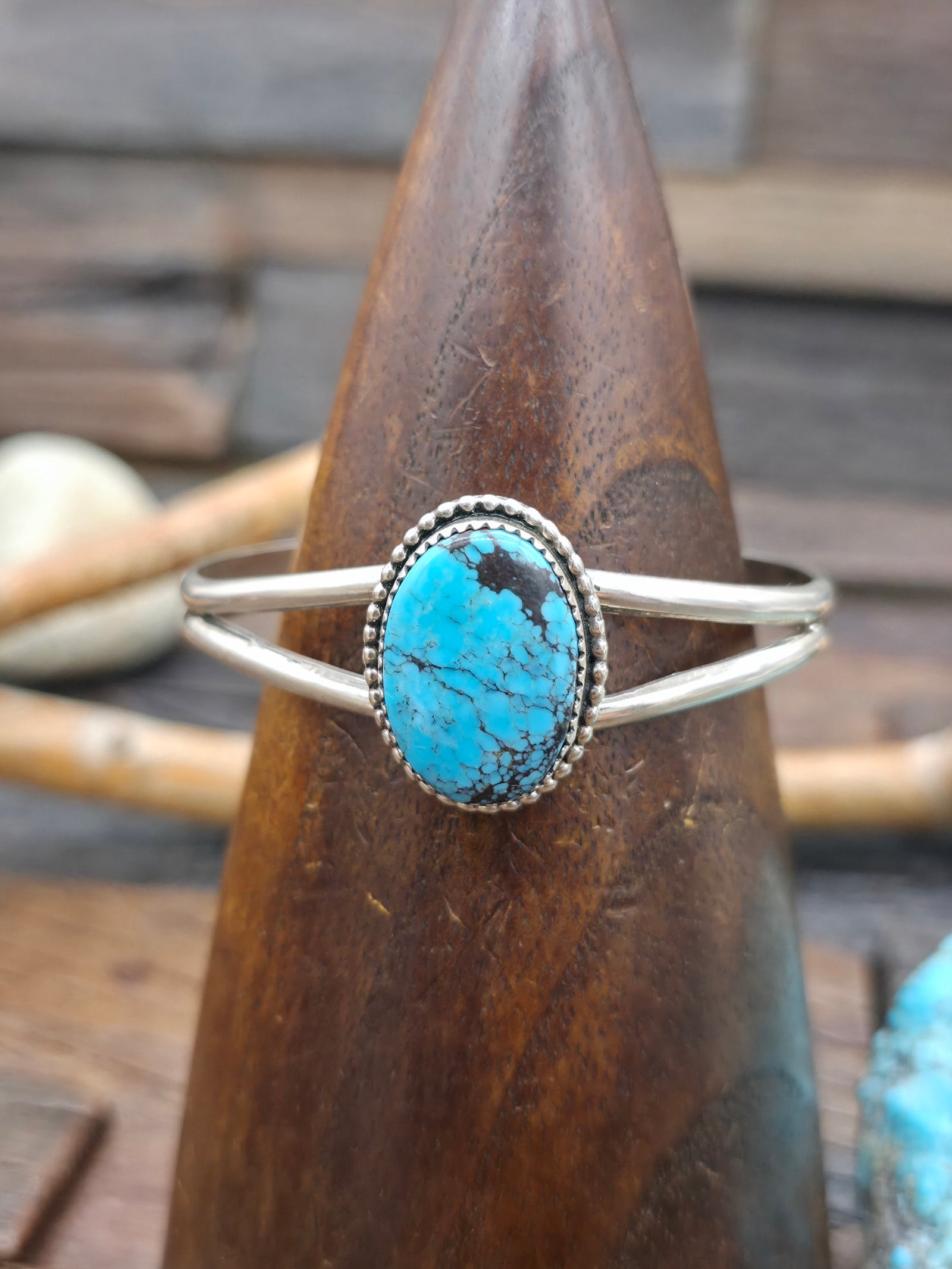 Single-Stone Turquoise Sterling Silver Cuff by Rosella Paxson - 6 1/4 in. with Gap