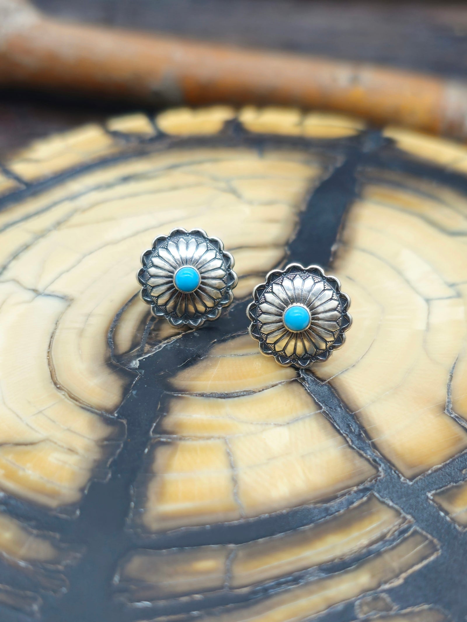 Sterling Silver Mini Concha Post Earrings with Turquoise