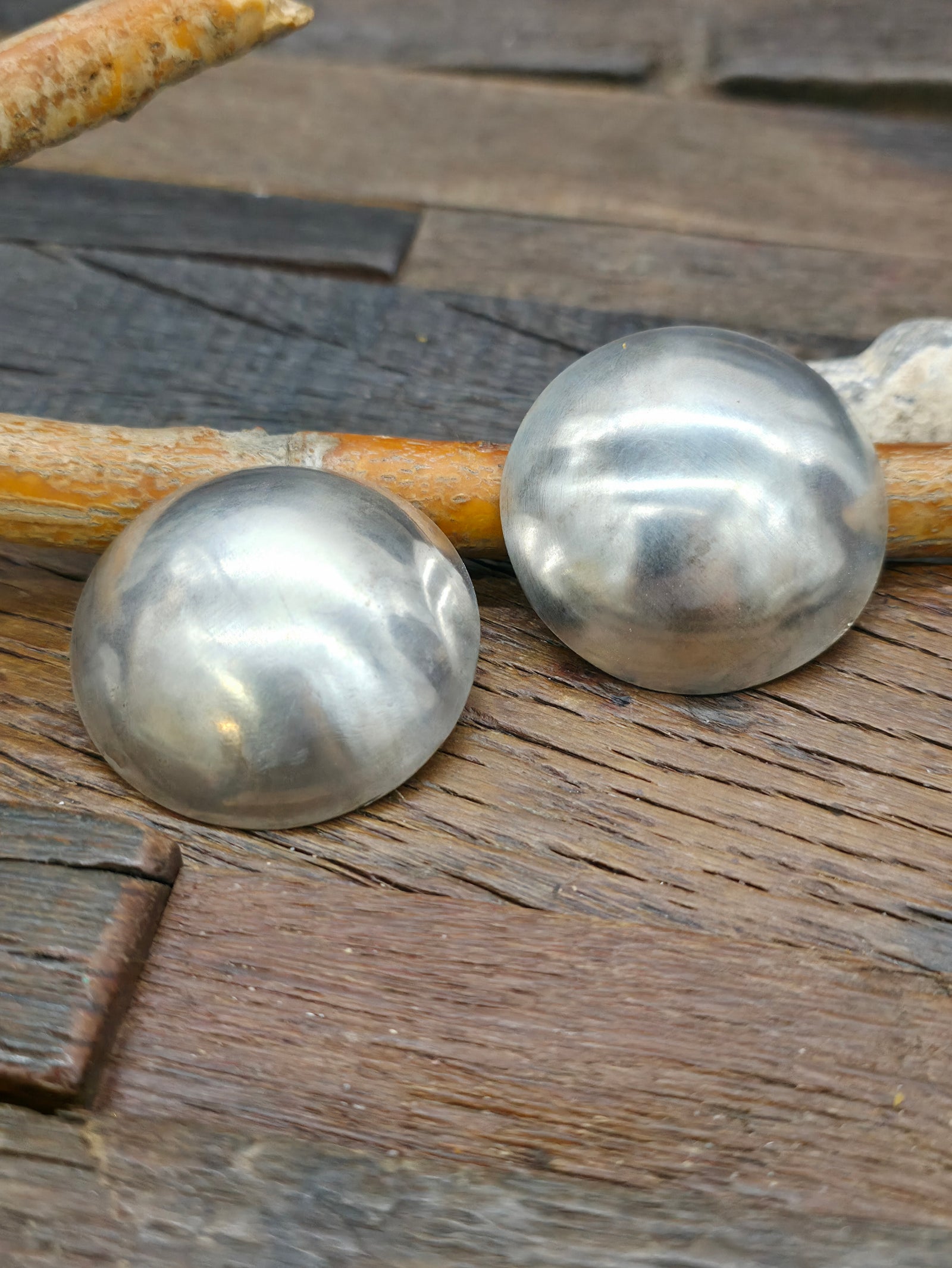 Brushed Sterling Silver Button Earrings by Sherry Hale - Large