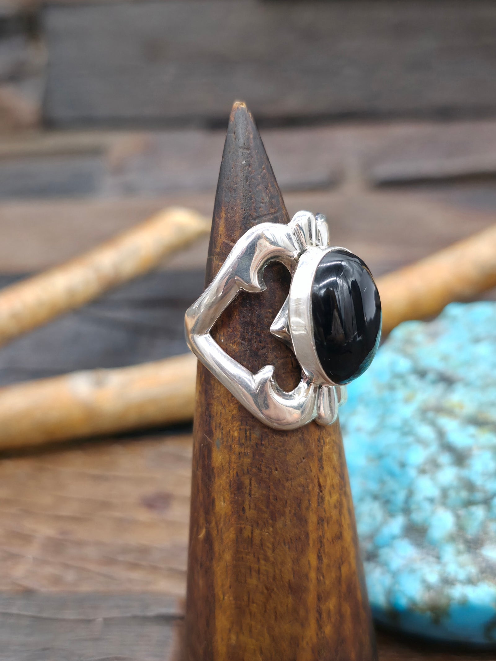 Cast Sterling Silver Onyx Ring by Kevin Yazzie - Size 8.5