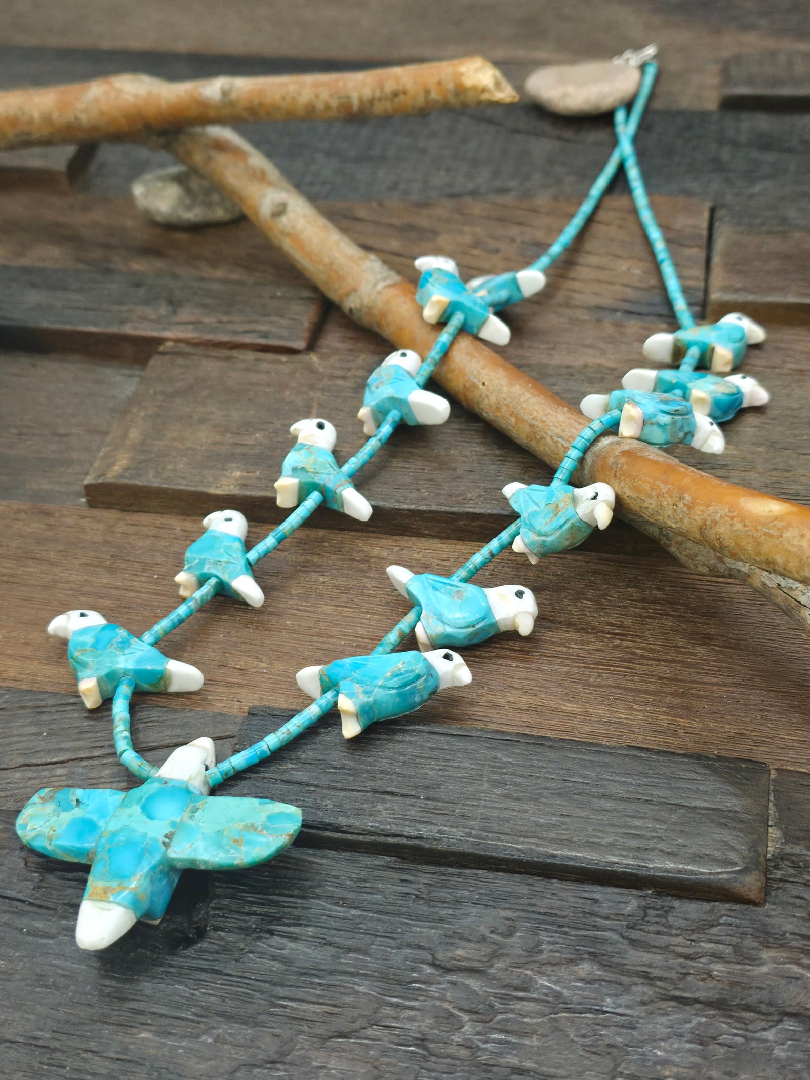 Turquoise 13 Eagle Necklace with Turquoise Heishi by Matt Mitchell - 28 in.