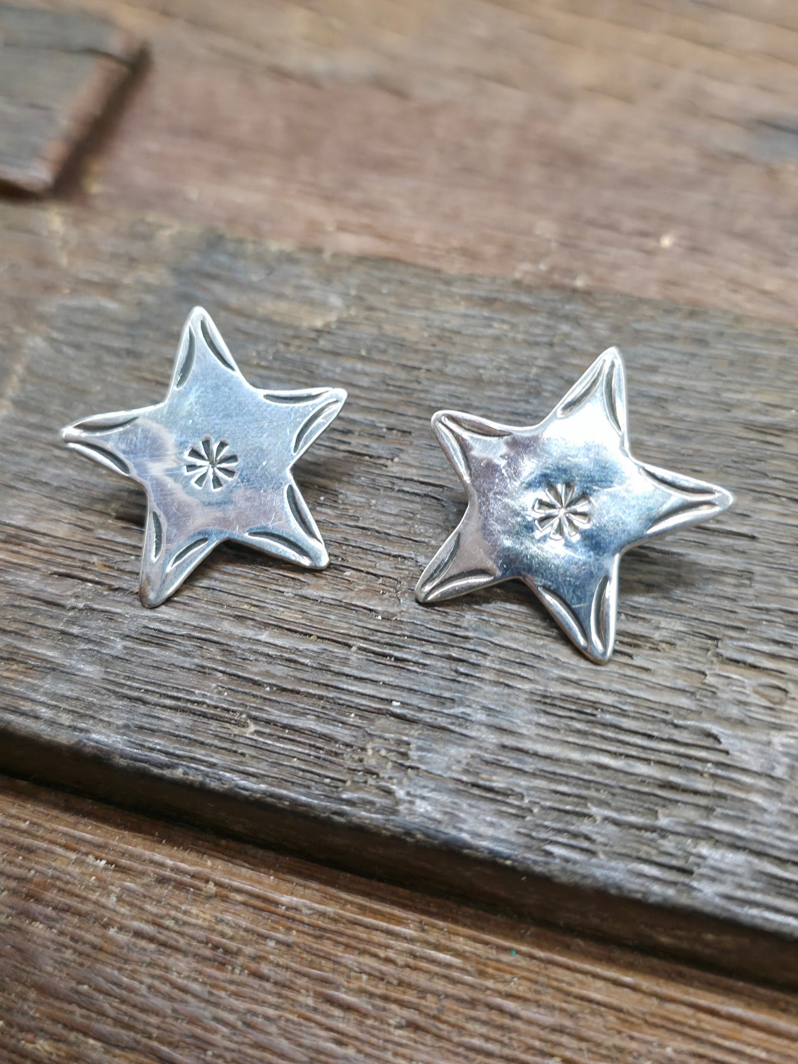 Sterling Silver Star Post Earrings - Stamped - 1 in. by 1 in.