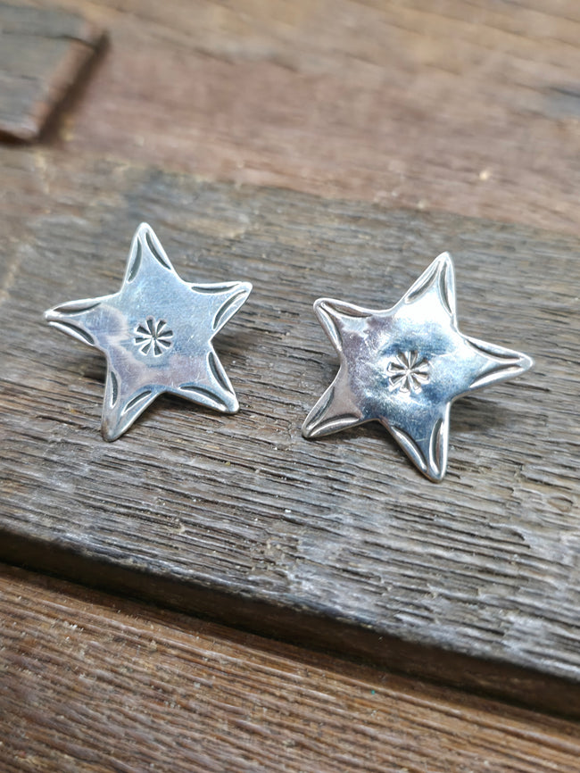 Sterling Silver Star Post Earrings - Stamped - 1 in. by 1 in.