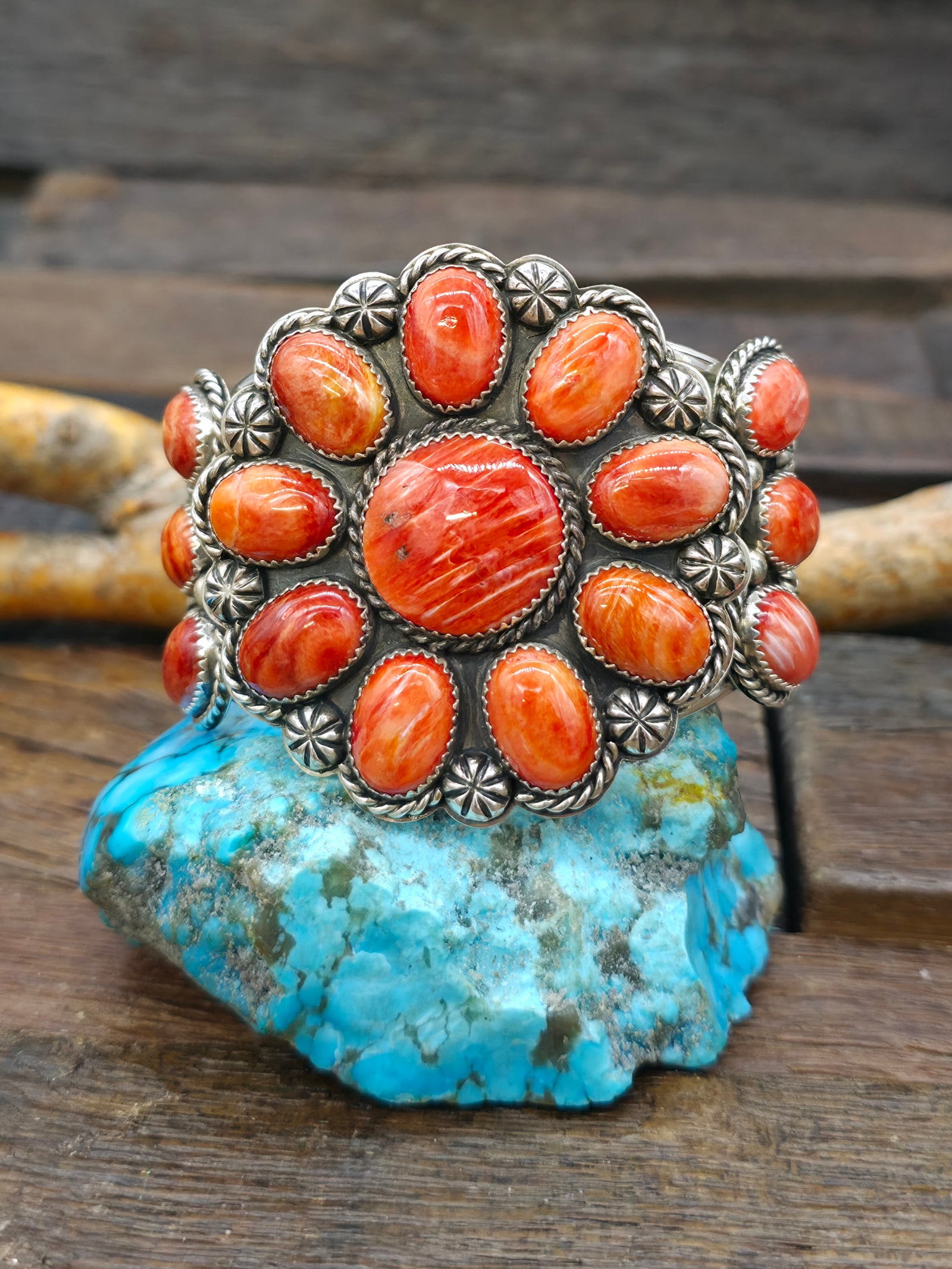Sterling Silver Orange Spiny Cluster Bracelet by Kyle Wilson - 6 in. with Gap