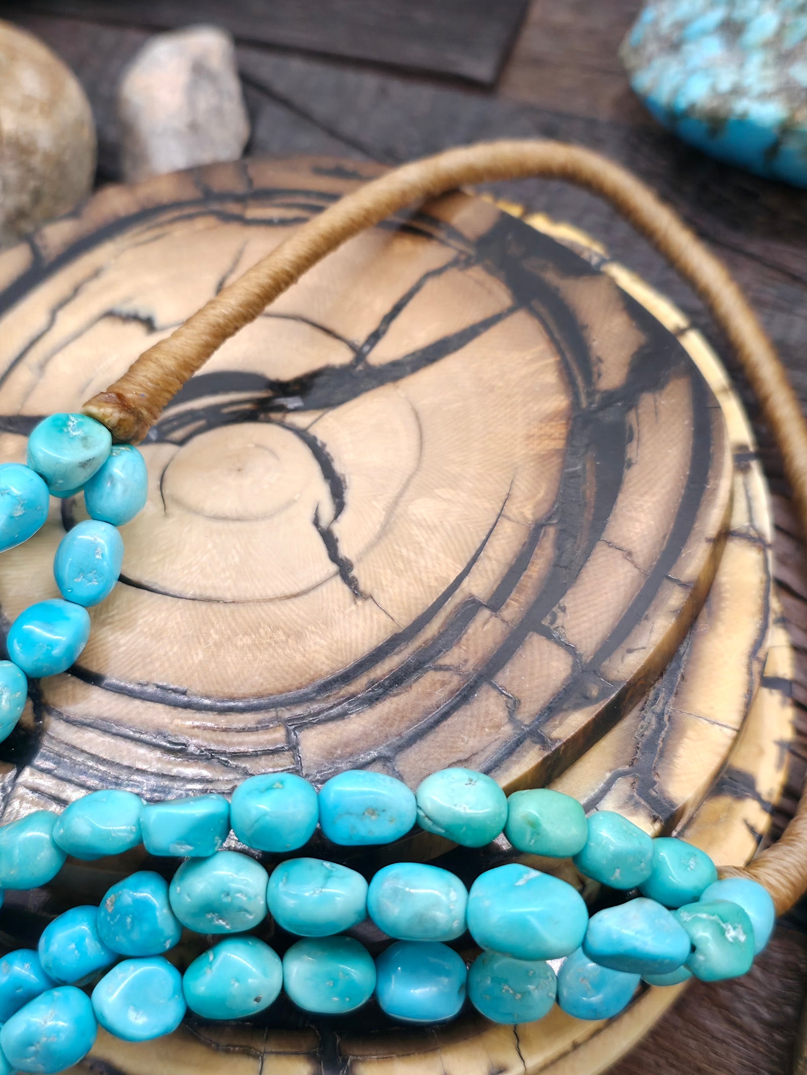 Three Strand Graduated Blue Turquoise Nugget Necklace - 30 in.