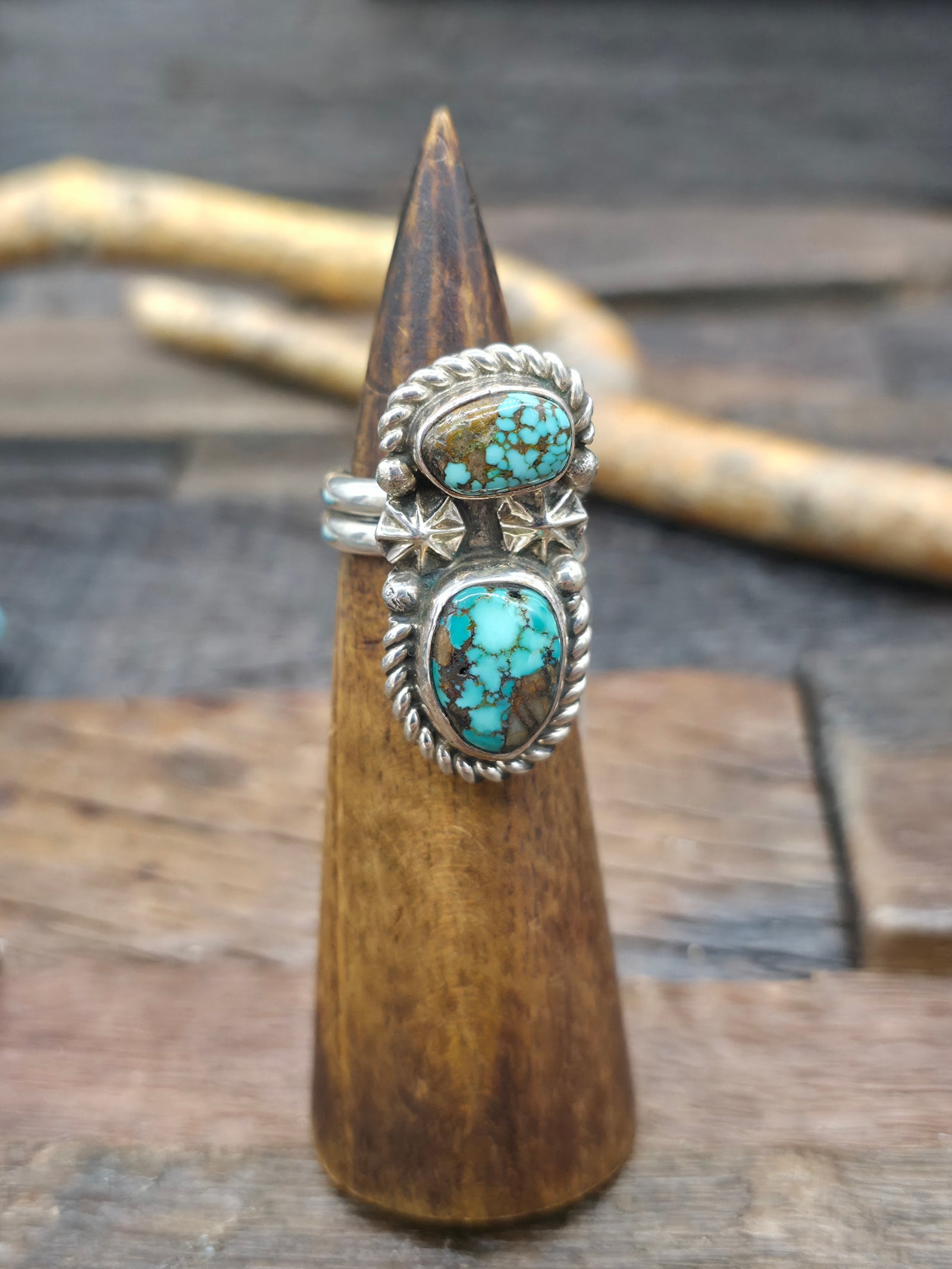 Sterling Silver Two-Stone Turquoise Ring by Jacob Troncosa - Adjustable
