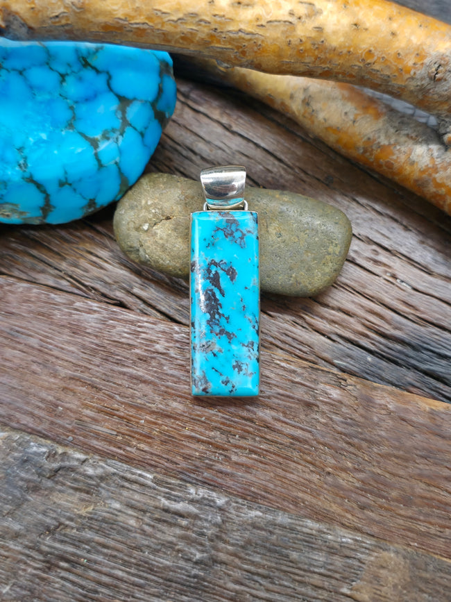 Sterling Silver Redskin Turquoise Pendant by Cheryl Martinez - 1 3/4 in. by 5/8 in.