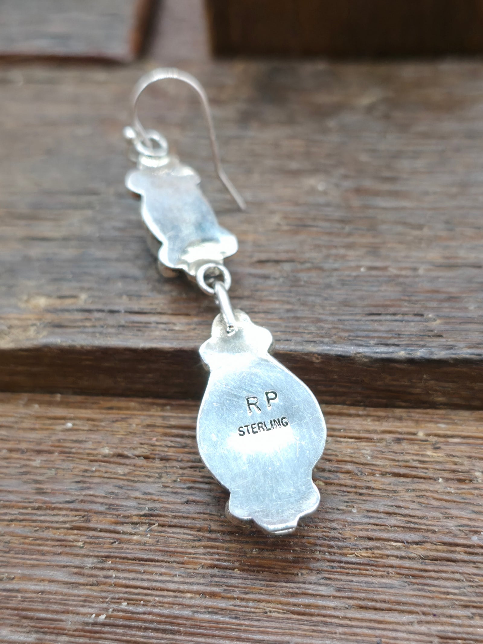 Two Stone Sterling Silver Blue Gem and Sonoran Turquoise Earrings by Rosella Paxton