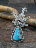 Stamped Sterling Silver Turquoise Katchina Pendant by F. Charley