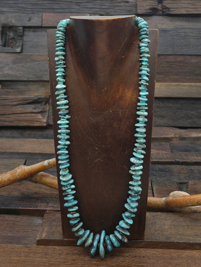 Graduated Turquoise Stone Bead Necklace with Sterling Silver Beads and Cones by Fred Archuleta - 24 in.