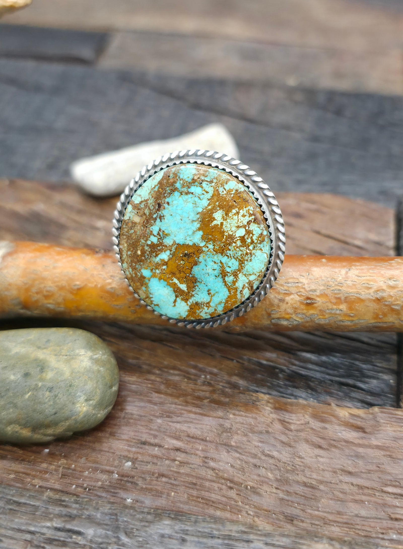 Sterling Silver Round Turquoise Statement Ring by Leslie Nez - Adjustable
