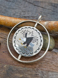 Eagle and Hummingbird Reversable Zuni Inlay Sterling Silver Spinning Pendant by Raymond Boyd