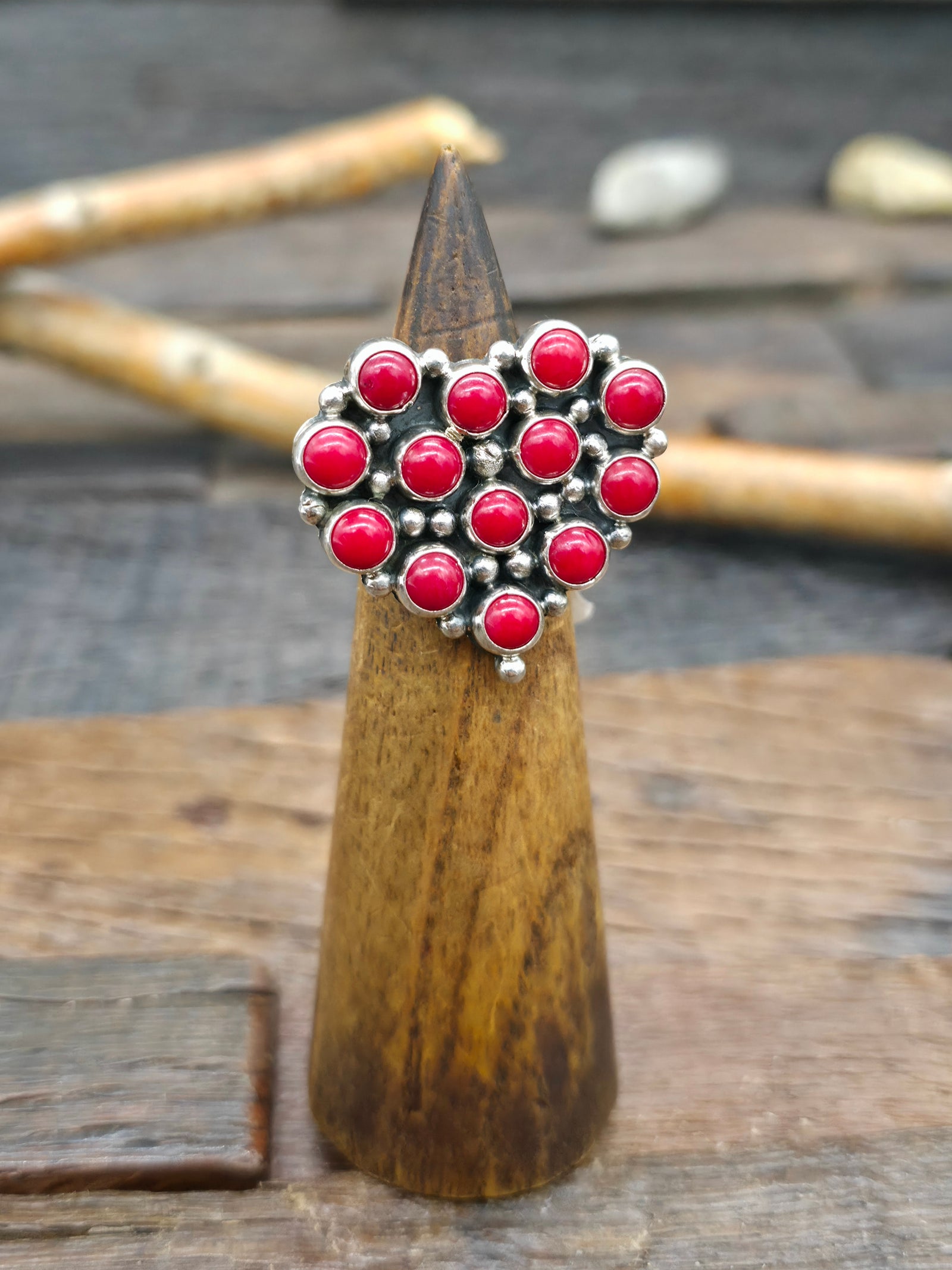 Sterling Silver Bamboo Coral Heart Ring by Martin Perry - Size 6
