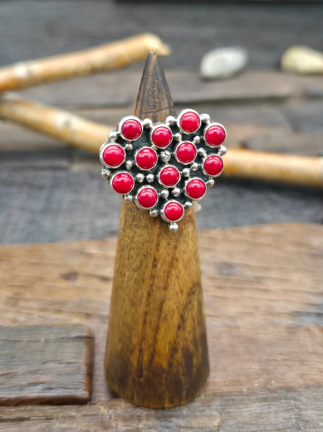 Sterling Silver Bamboo Coral Heart Ring by Martin Perry - Size 6