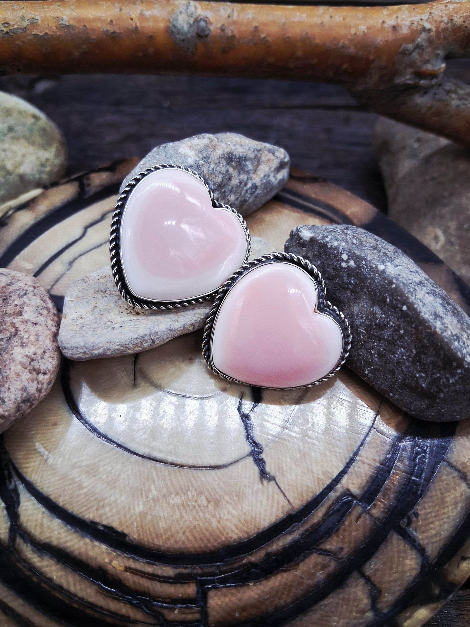 Pink Conch Sterling Silver Heart Post Dangle Earrings