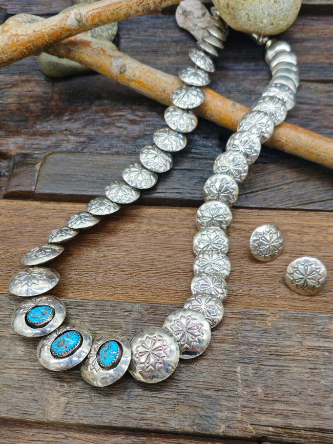 Three-Stone High-Shine Sterling Silver Pillow Bead Necklace and Earring Set by Tim Thompson 24 in.